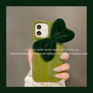 ins风复古绿蝴蝶结16适用11pro max苹果12手机壳iphone14硅胶13软女15保护套xs可爱xr全包17promax新款