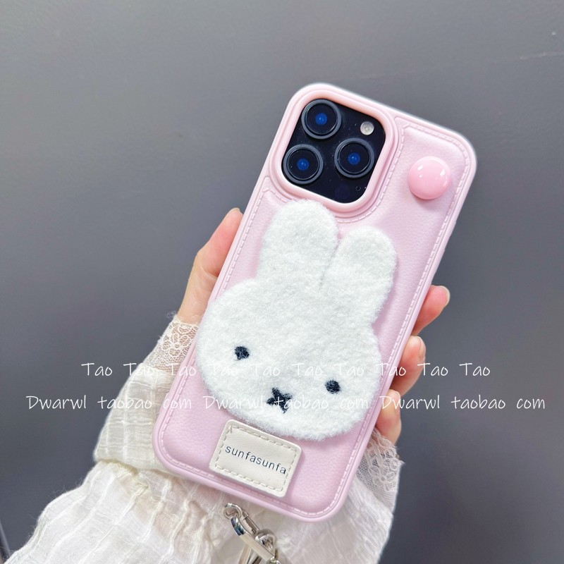 少女粉可爱立体毛茸茸兔子珍珠适用iPhone17手机壳苹果16pro max可爱15全包14软13新款12硅胶11网红xs女xr