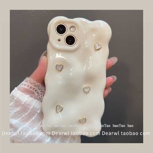 甜美少女立体小小金爱心15适用iPhone14promax手机壳16p苹果13Pro可爱12硅胶11全包防摔12女款高级感小众17女