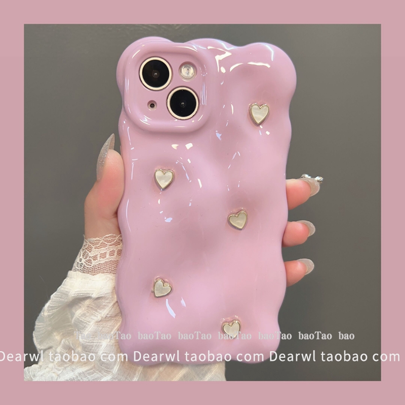 仙女紫可爱小金爱心适用iPhone14pro max手机壳苹果13Pro少女心12pro日韩11立体陨石纹全包纯色高级感ns气质