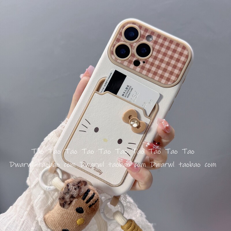 创意KT猫咪卡包蝴蝶结手提挂绳适用iPhone17手机壳苹果16pro max女15个性14pm软13日韩防摔保护套网红不撞壳