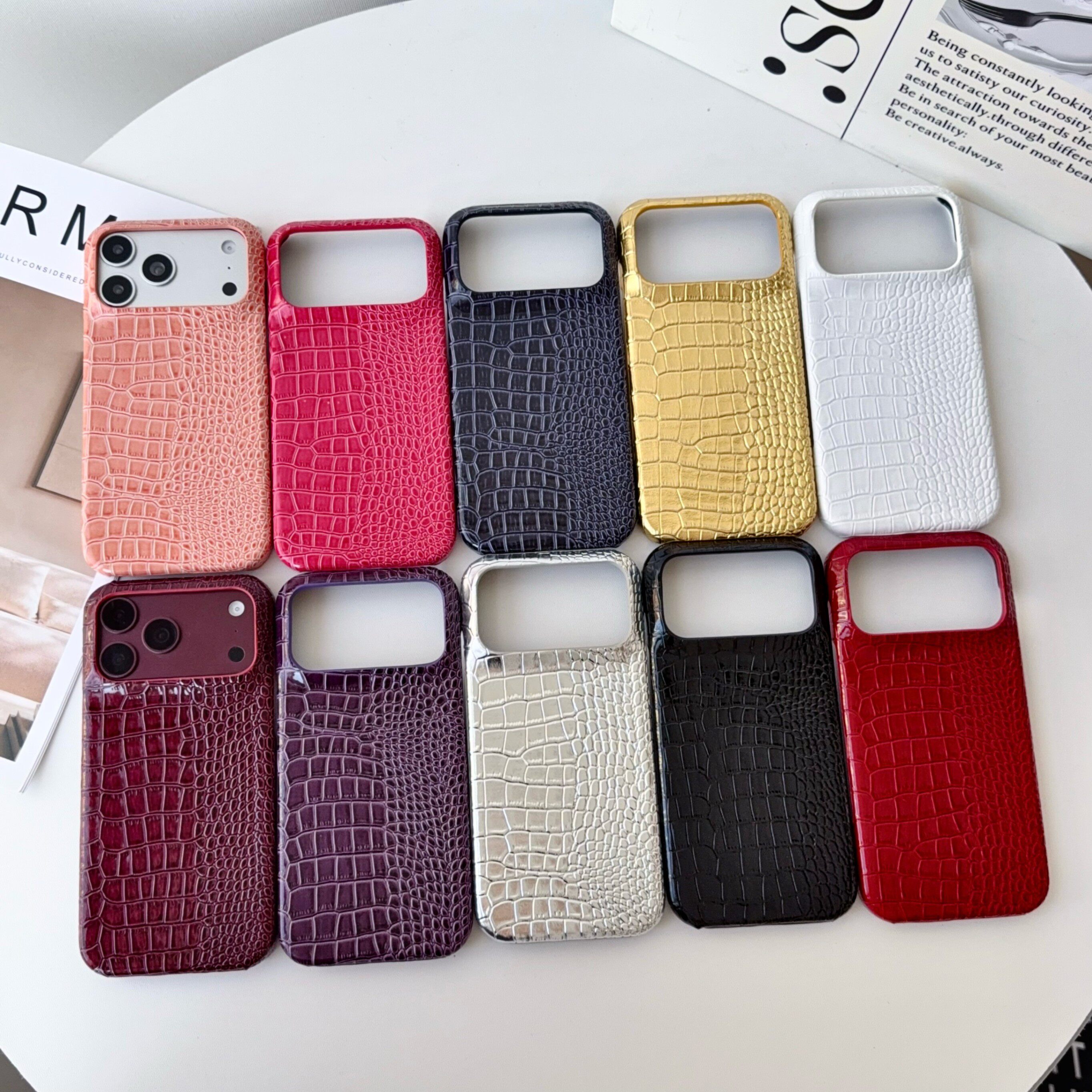 鳄鱼皮纹高级感ins酒红色半包适用iPhone 18手机壳Duo亮面17pro max女16plus简约15韩14防摔13创意12保护11