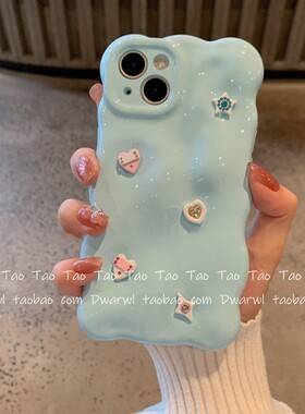纯色简约奶蓝色立体多巴胺适用iPhone17pro max手机壳苹果16高级15plus手链14防摔13保护xs韩xr软x潮12全包11
