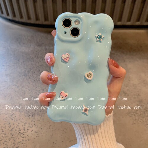 纯色简约奶蓝色立体多巴胺适用iPhone17pro max手机壳苹果16高级15plus手链14防摔13保护xs韩xr软x潮12全包11