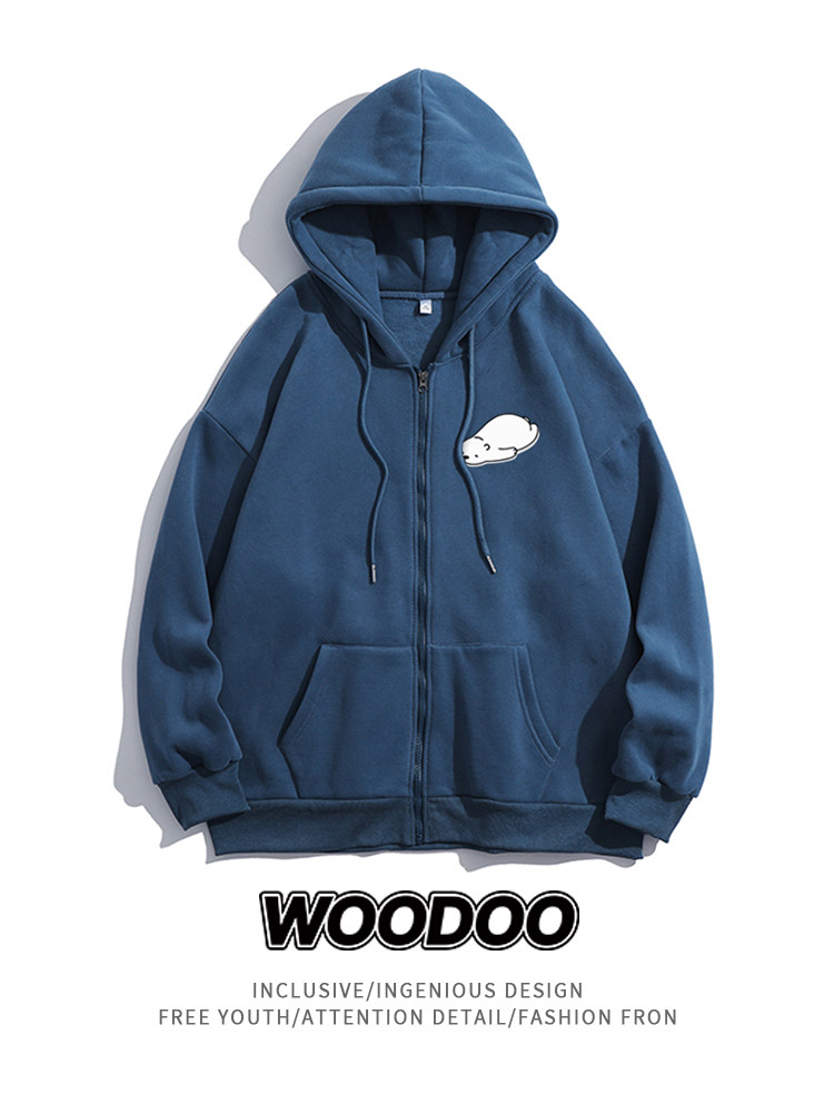 WOODOO 캐주얼 카툰 프린트 봄과 가을 후드 가디건 스웨트 셔츠 커플 스타일 다용도 재킷과 어울리자