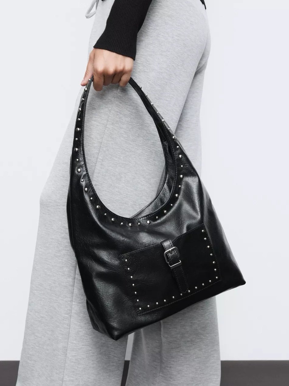 出口西班牙尾货女包秋冬新品复古铆钉手提包大容量单肩包大托特包