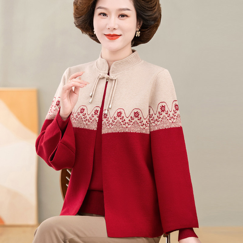 妈妈春秋款外套中老年人上衣女奶奶装针织衫衣服气质太太休闲毛衫