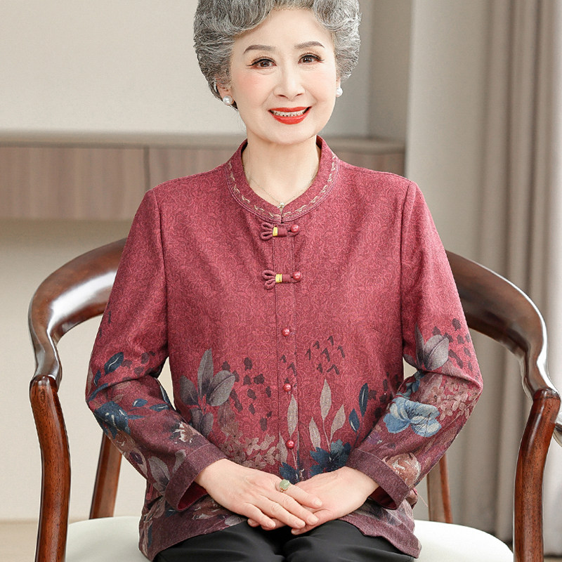 奶奶装春装外套妈妈大码洋气6070岁老太太衬衫中老年人女装薄外套