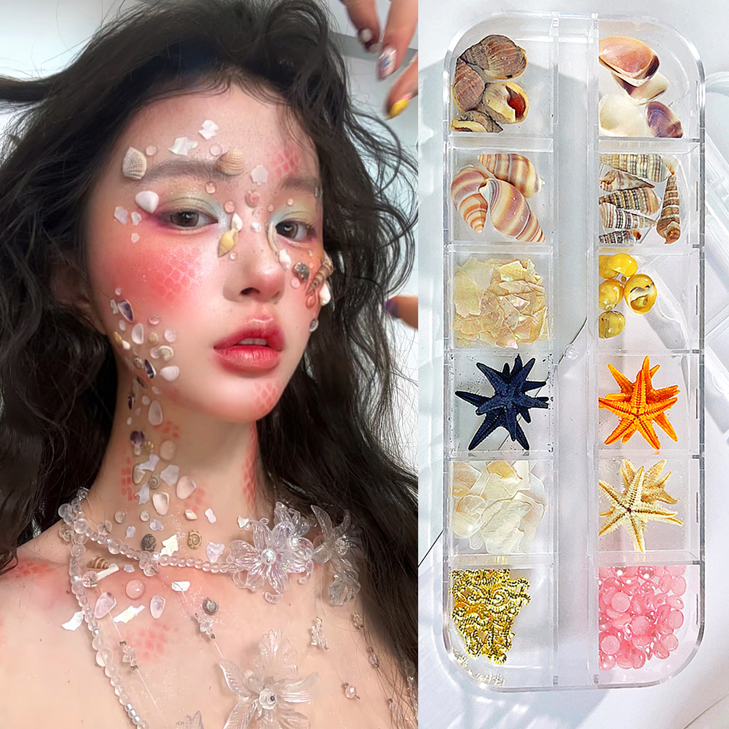 网红海洋风 贝壳美甲饰品海螺海星沙滩海洋风海马椰子树创意ins贴