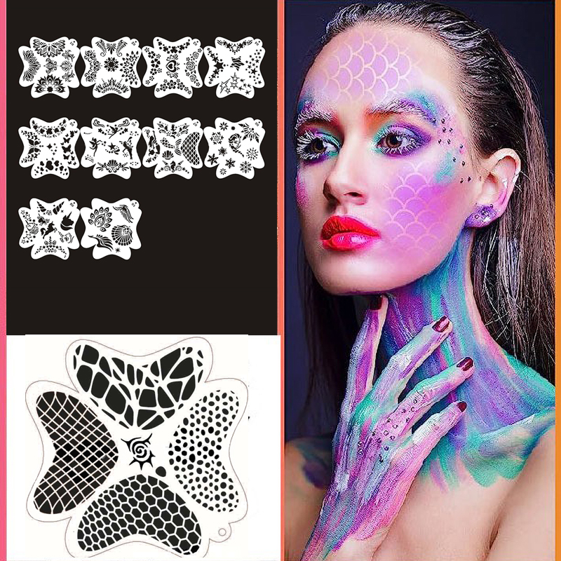 儿童面部彩绘舞台妆星星镂空模板美人鱼足球男孩女孩印章圣诞表演