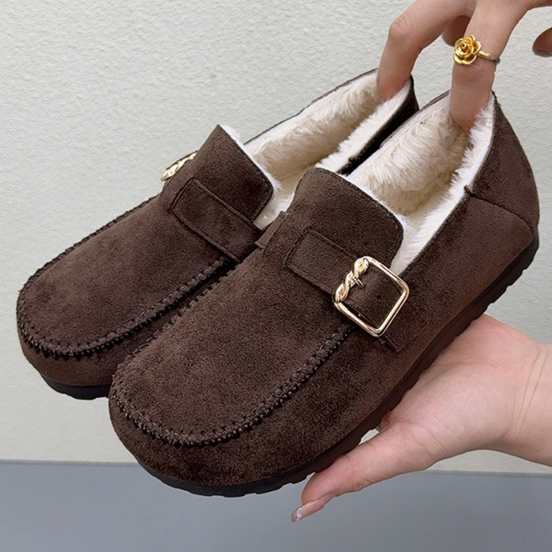 冬季加绒乐福鞋女新款加厚保暖毛毛鞋一脚蹬防滑妈妈鞋百搭豆豆鞋,女鞋,棉鞋,淘宝优惠券,粉丝福利购,淘宝优惠卷