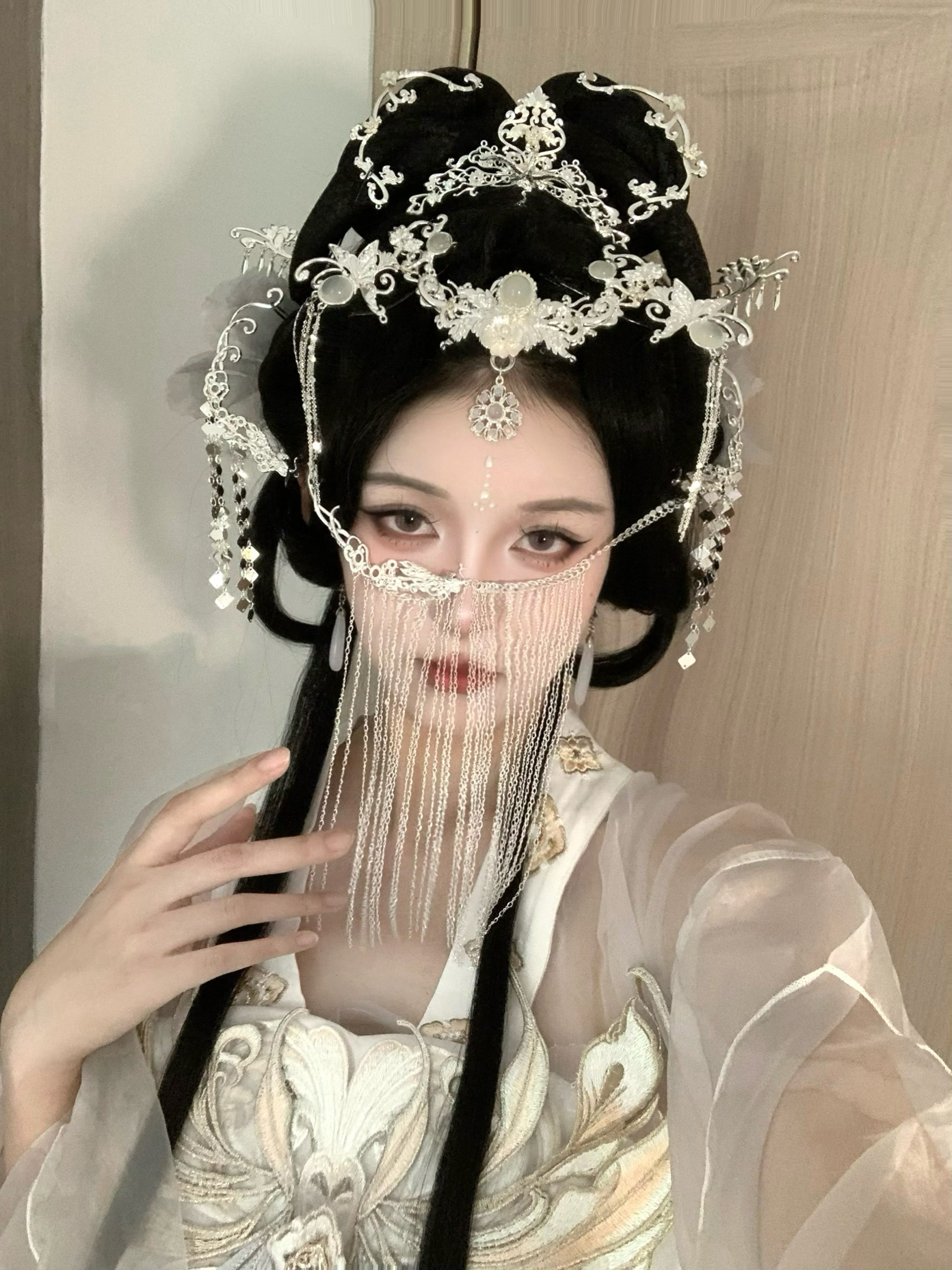 云中梦长歌 面帘额饰银色仙气发簪百搭汉服配饰发夹流苏步摇 仙侠