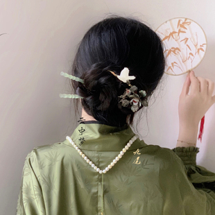 仙鹤黑蝶贝蝴蝶簪花发簪   脑洞衍生汉服配饰原创设计云中梦长歌