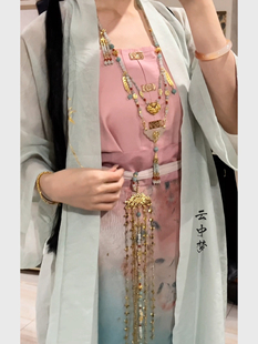 长安   翡翠缅甸玉南红岫玉平安锁长璎珞铜镀真金原创 云中梦长歌