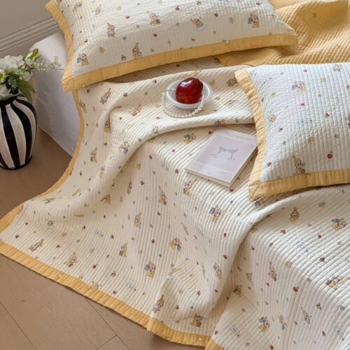 小清新四季全棉双面夹棉床盖三件套床单床褥子可机洗绗缝铺床床盖