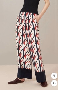 OVV裤脚拼色真丝阔腿长裤 正品国内代购