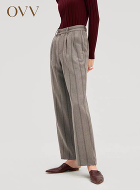 OVV秋冬羊毛色织条纹休闲长裤女GKCAJ39106A