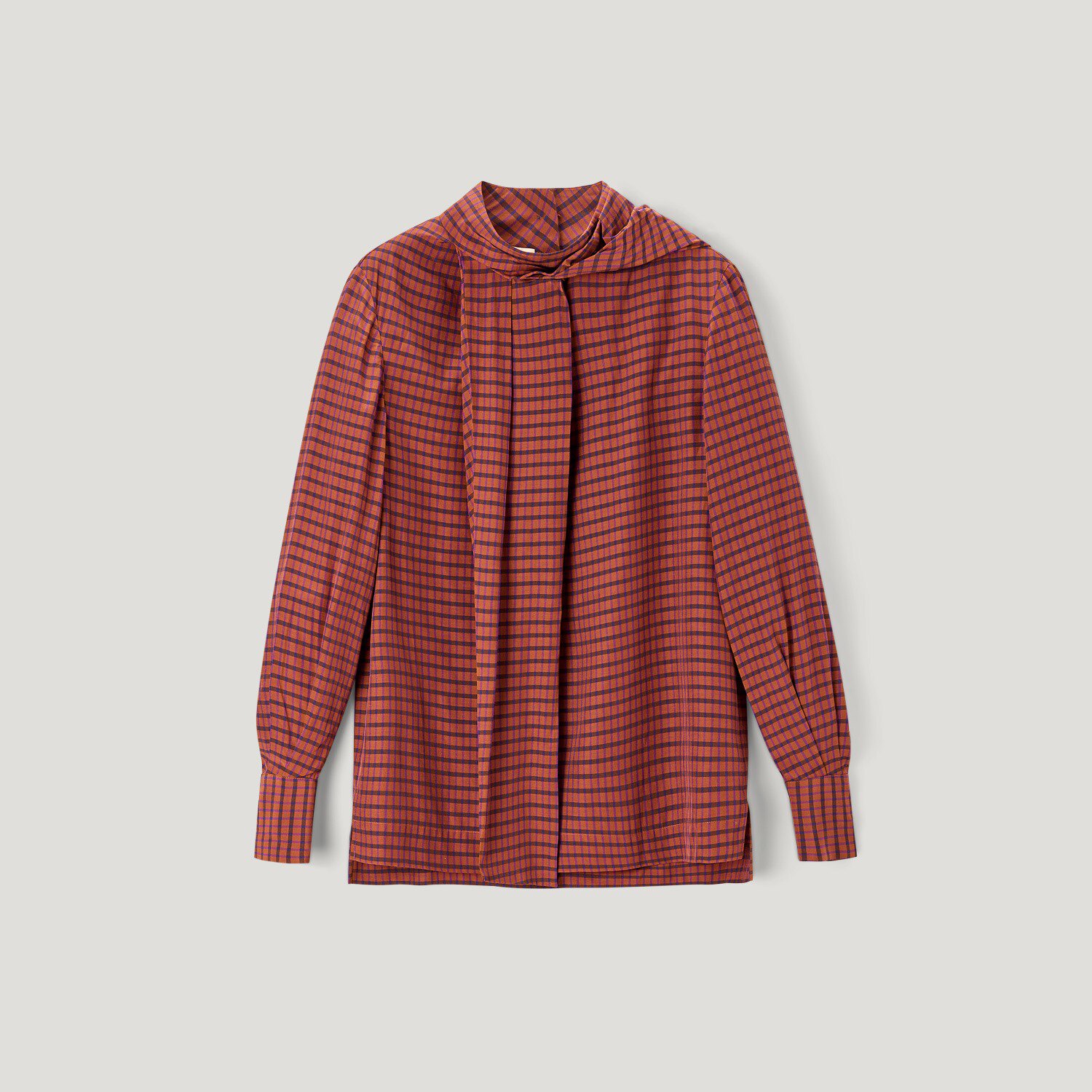 OVV秋冬不对称领结长袖格子衬衣女GNSAJ39109A 专柜正品