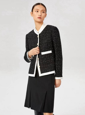 OVV秋冬新款奶白镶边日本进口粗花呢面料小香风上衣 44/60