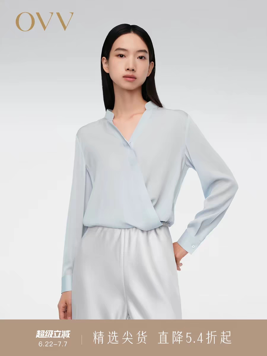 OVV春夏热卖女装20MM弹力双乔桑蚕丝长袖休闲衬衫 国内代购