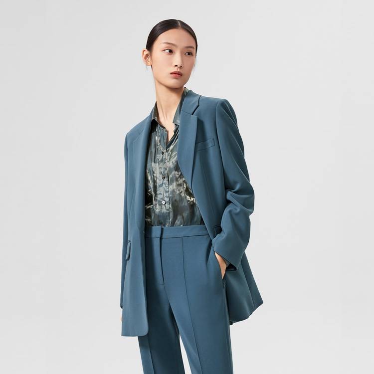 OVV夏新款女装平驳领中长款西服