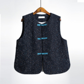 有叙新国风中式 手工盘扣圆领复古书卷气宽松100%棉牛仔马甲 春生