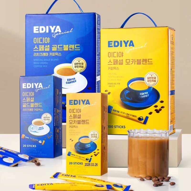 韩国原装进口EDIYA咖啡速溶拿铁原味特浓三合一咖啡摩卡咖啡50条