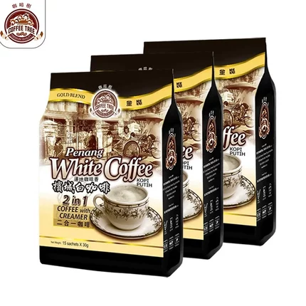 马来西亚进口槟城咖啡树白咖啡无蔗糖添加二合一溶咖啡粉450g