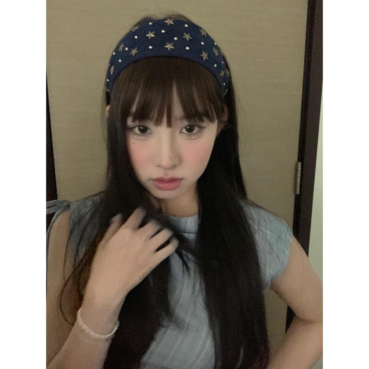 馨帮帮 小众设计五角星铆钉宽边发箍立体压发刘海头箍复古发卡女