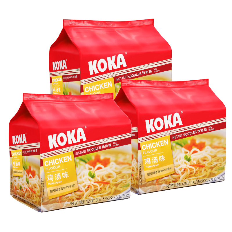 新加坡进口方便面koka黑椒快熟味鸡汤味面素食宿舍即食面3袋