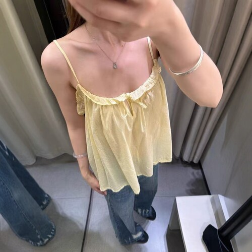 高级感V领花边蝴蝶结吊带上衣