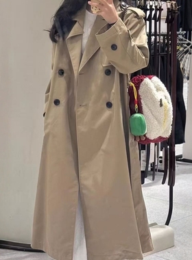 ZA外贸出口女装通勤风气质感经典款配腰带长款双襟风衣 2358474