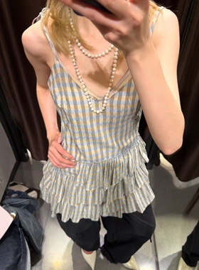 ZA外贸出口女装新款夏日限定奶油格纹叠层装饰迷你连衣裙2504143