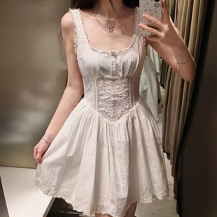 251 连衣裙7200028 ZA外贸出口女装 原手工刺绣花边修饰迷你短款