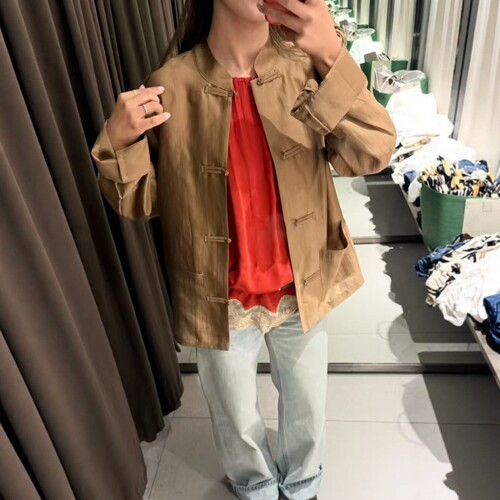老钱高级感垂顺缎面绳结扣衬衫