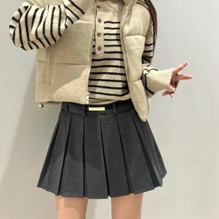 高级灰百褶配腰带打褶裙裤 ZA外贸出口女装 款 百搭经典 8372516 新款