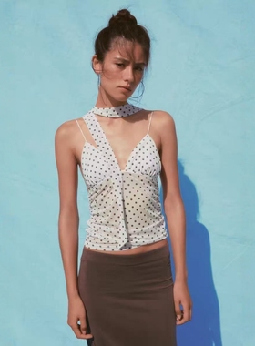 ZA外贸出口女装辣妹纯欲围巾饰波点法式浪漫吊带上衣 0347316 084