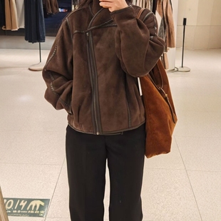 3548264 饰不对称双襟双面羊羔绒夹克外套 ZA外贸出口女装 斜扣装