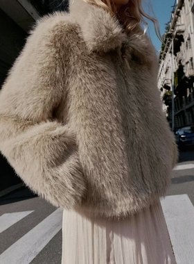 ZA外贸出口温柔风保暖软质舒适双面人造毛效果夹克外套女 4745221