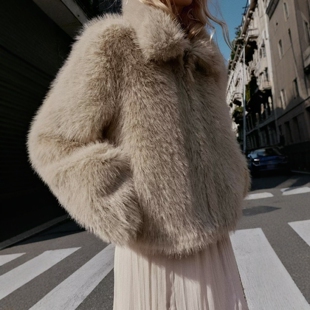 ZA外贸出口温柔风保暖软质舒适双面人造毛效果夹克外套女 4745221