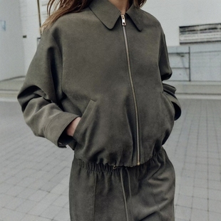 ZA外贸出口女装 8372364小翻领素面蓬松飞行员夹克外套8372369 新款