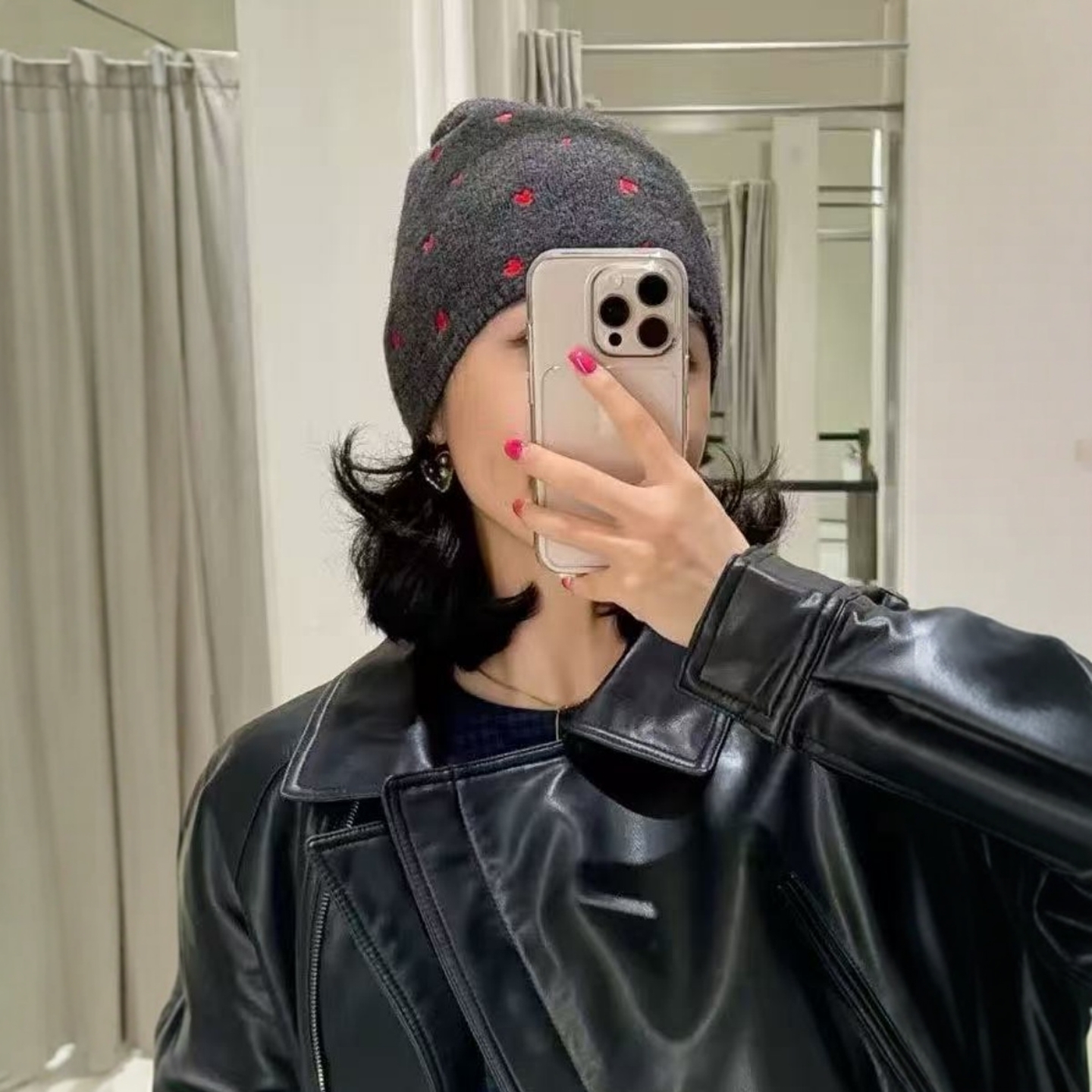 套袖3739225心形刺绣无檐针织帽