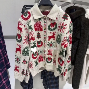 050 休闲卡通圣诞提花针织外套6771159 ZA外贸出口女装 新款