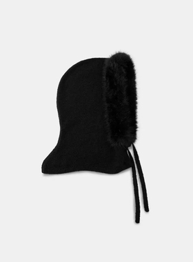 ZA外贸出口冬季新品女装人造皮草效果系带针织风帽 3739303 800