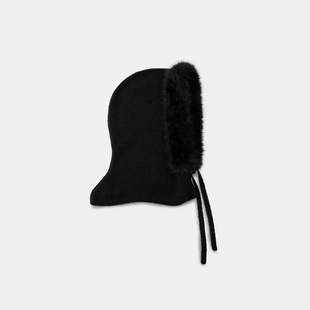 3739303 ZA外贸出口冬季 人造皮草效果系带针织风帽 女装 800 新品