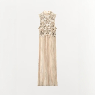 ZA外贸出口新款 连衣裙女7521522 叠穿花朵镂空手工刺绣拼接背心式