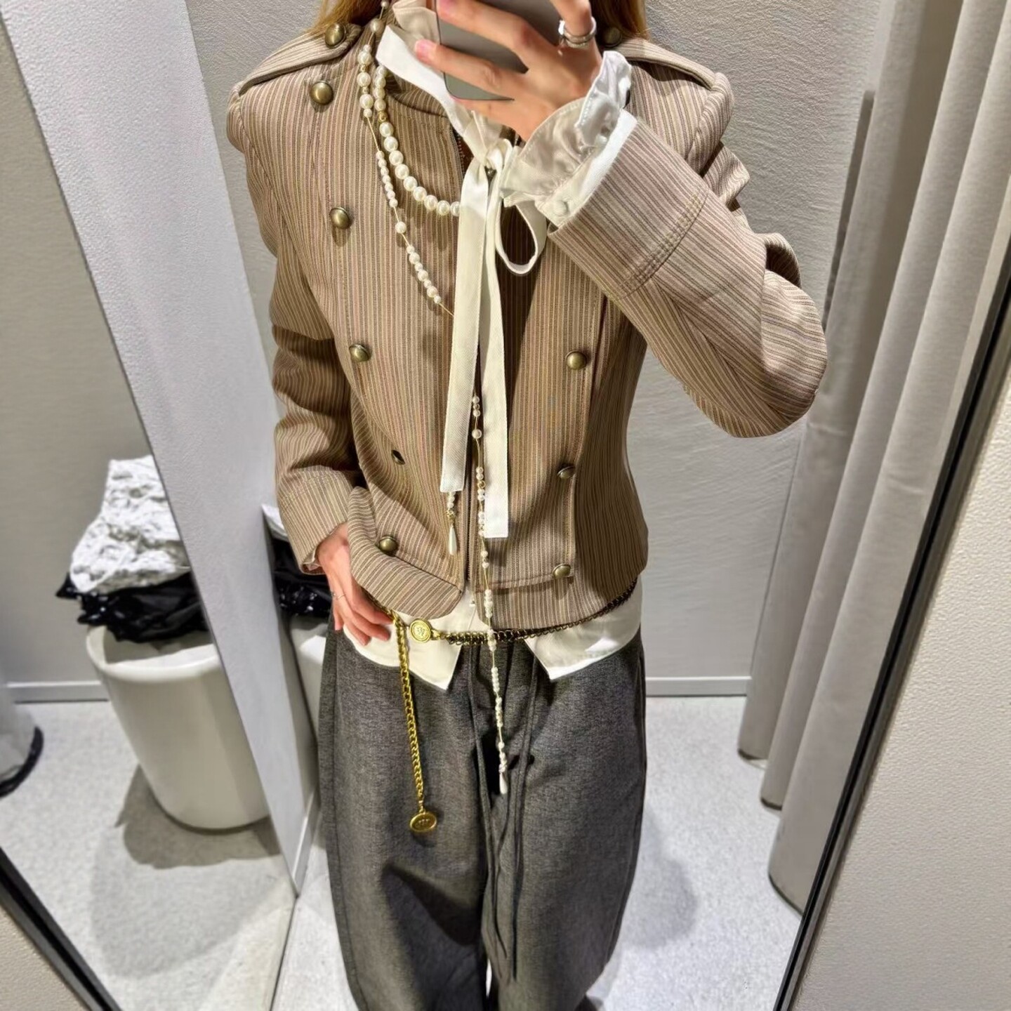 ZA外贸出口女装新款排扣装饰海军风条纹修身西装外套2010875 708