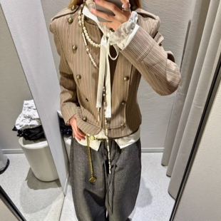 外套2010875 ZA外贸出口女装 708 西装 饰海军风条纹修身 新款 排扣装
