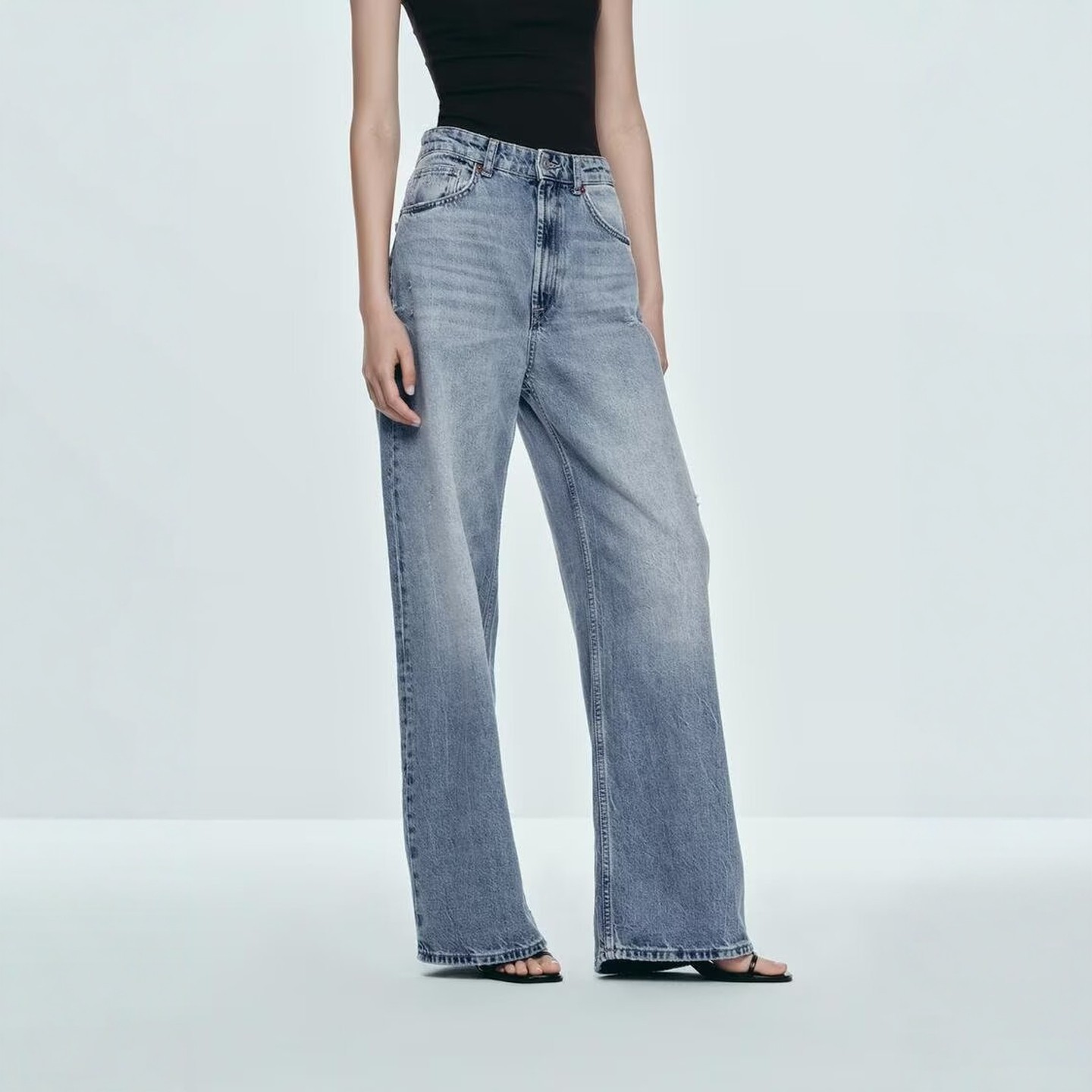 ZA外贸出口女装美式纯棉磨毛复古高腰超宽裤腿牛仔裤6688027,女装/女士精品,牛仔裤,淘宝优惠券,粉丝福利购,淘宝优惠卷