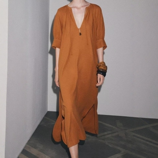 连衣裙8192175 式 745 宽松休闲自然透气亚麻长衫 ZA外贸出口女装